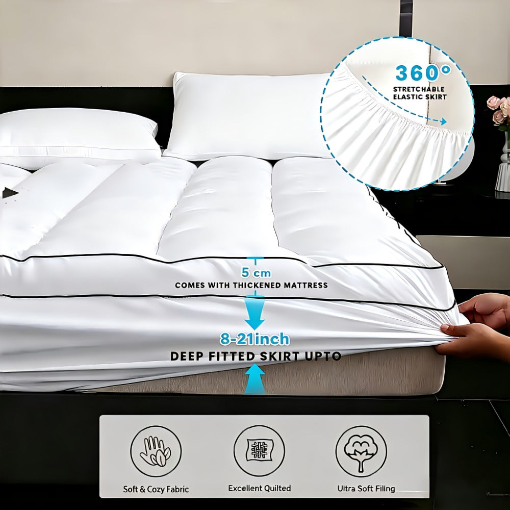 Mattress Topper Plush Down Alternative Pillow Top, Baffle Box Design, Machine Washable, Fits 8-21 Inch Deep Pocket, Twin Full Queen King Cal King, Soft Comfort Layer