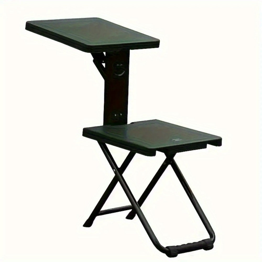 3-in-1 Portable Folding Table and Chair Set Vintage Iron Lightweight Compact for Outdoor Camping Study Vendor Market Writing Desk Folds Like a Handbag