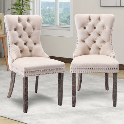 Velvet Upholstered Dining Chairs Set Of 2, Wingback Dining Room Chairs with Ring Pull Trim And Button Back, Luxury Tufted Dining Chair for Living Room, Bedroom, Kitchen
