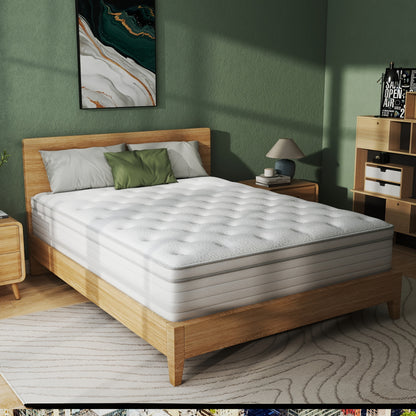 10/12/14 Inch Multilayer Hybrid Full Mattress Queen | Ergonomic Design With Memory Foam And Pocket Spring, Medium Firm Feel, Fire-Resistant, Polyester Cover, Knitted Construction