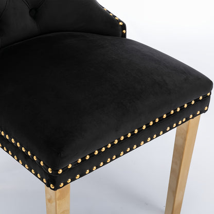 Solid Wood Velvet Upholstered Dining Chair, Modern Design Quilted Dining Chair with Nail Head Accent And Solid Gold Plated Legs, Set of 2 for Kitchen, Living Room, Apartment