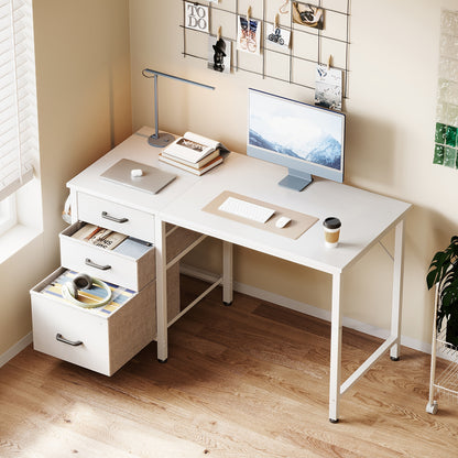 Home Office Computer Desk with 3 Fabric Drawers And File Cabinet, Writing Study Table with Storage Bag And Hook for Small Space, 40/48 Inch, White/Black/Vintage