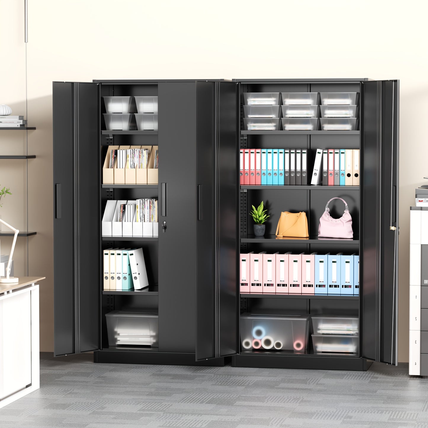 Metal Storage Cabinet, 71''/ 36''H for garage Storage Cabinet With Adjustable Shelves And Lockable Doors, Closet Storage And Organization For Garage, Gym, Home Office, School, Easy To Assemble