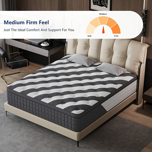 [Hybrid Mattress] 10/12 Inch Foam And Spring Hybrid Mattress, Medium Firm Feel, Provide Full, Queen, And King, Relieve Back Pain, Gel Memory Foam For Lumbar Support, Mattress In A Box