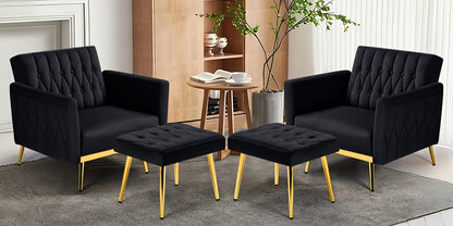 ACMEASE 31.5" Velvet Upholstered Single Chair with Adjustable Armrest And Back, Comfy Armchair with Movable Ottoman, Tufted Accent Chair with Soft Pillow for Living Room