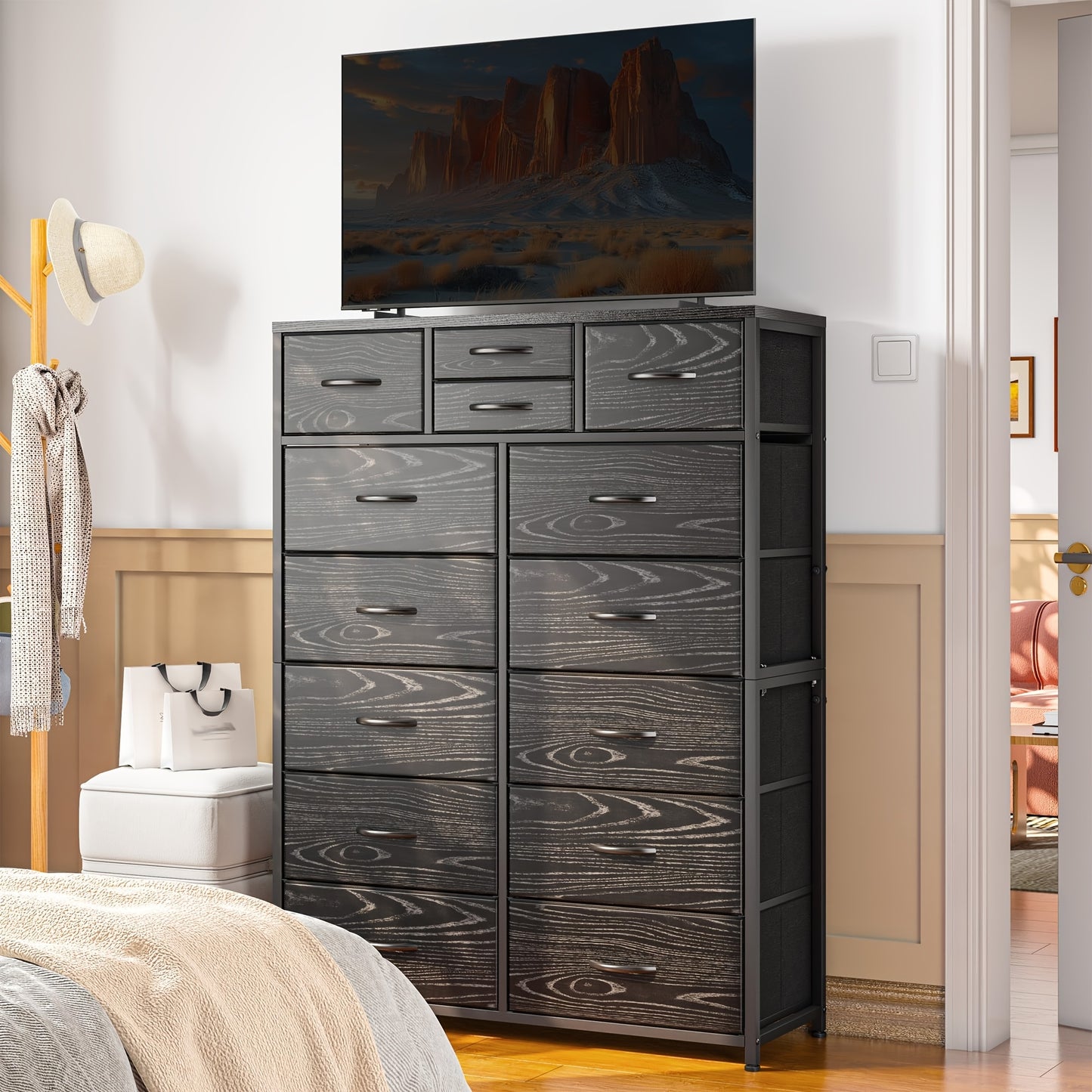 [Fabric Dresser For Bedroom] Pink/NeutralGrey/White/ Rustic Brown/Black Dresser, Tall Dresser, Large Bedroom Dressers & Chests Of Drawers With Sturdy Metal Frame And Wooden Top, Fabric Dresser For Bedroom, Closet, Living Room, Hallway