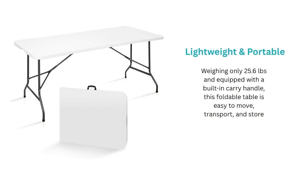 2.5/4/6FT Folding Table, 6 Foot Folding Table Heavy Duty, Portable Plastic Folding Table with Handle, Fold in Half Table for Indoor Outdoor Use, Fold Up Table for Camping Dining Party Picnic Events