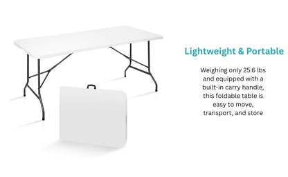 2.5/4/6FT Folding Table, 6 Foot Folding Table Heavy Duty, Portable Plastic Folding Table with Handle, Fold in Half Table for Indoor Outdoor Use, Fold Up Table for Camping Dining Party Picnic Events