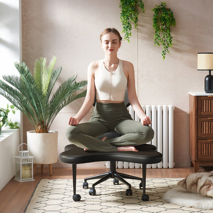 Cross-Legged Meditation Chair with Wheels – Height Adjustable ADHD Chair, Ergonomic Crescent Back Support, Memory Foam Seat, 360° Swivel, Teddy Fleece & Faux Leather in 4 Colors