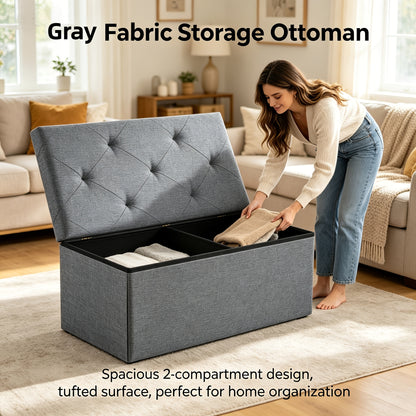 Heavy Duty Multifunctional Folding Storage Footstool Bench with Seat Cushion, Storage And Organization, Waterproof And Easy to Clean Surface-Suitable for Storage Of Living Rooms, Bedrooms, Terraces, Gardening Tools-Grey Storage Bench