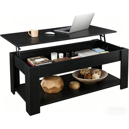 41" Lift Top Coffee Table with Hidden Storage Compartment & Rising Tabletop - Space-Saving Retro Modern Lift-Top Mechanism, Bottom Shelf Suitable for Home Office, Living Room, Reception Desk - Assembly Required, Wood