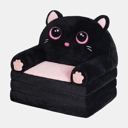 Cute Teddy Bear Kids Foldable Sofa 2-In-1 Fold Out Couch Soft Polar Fleece Chair High-Density Foam PP Cotton Lounger for Playroom Boys Girls Room Decor