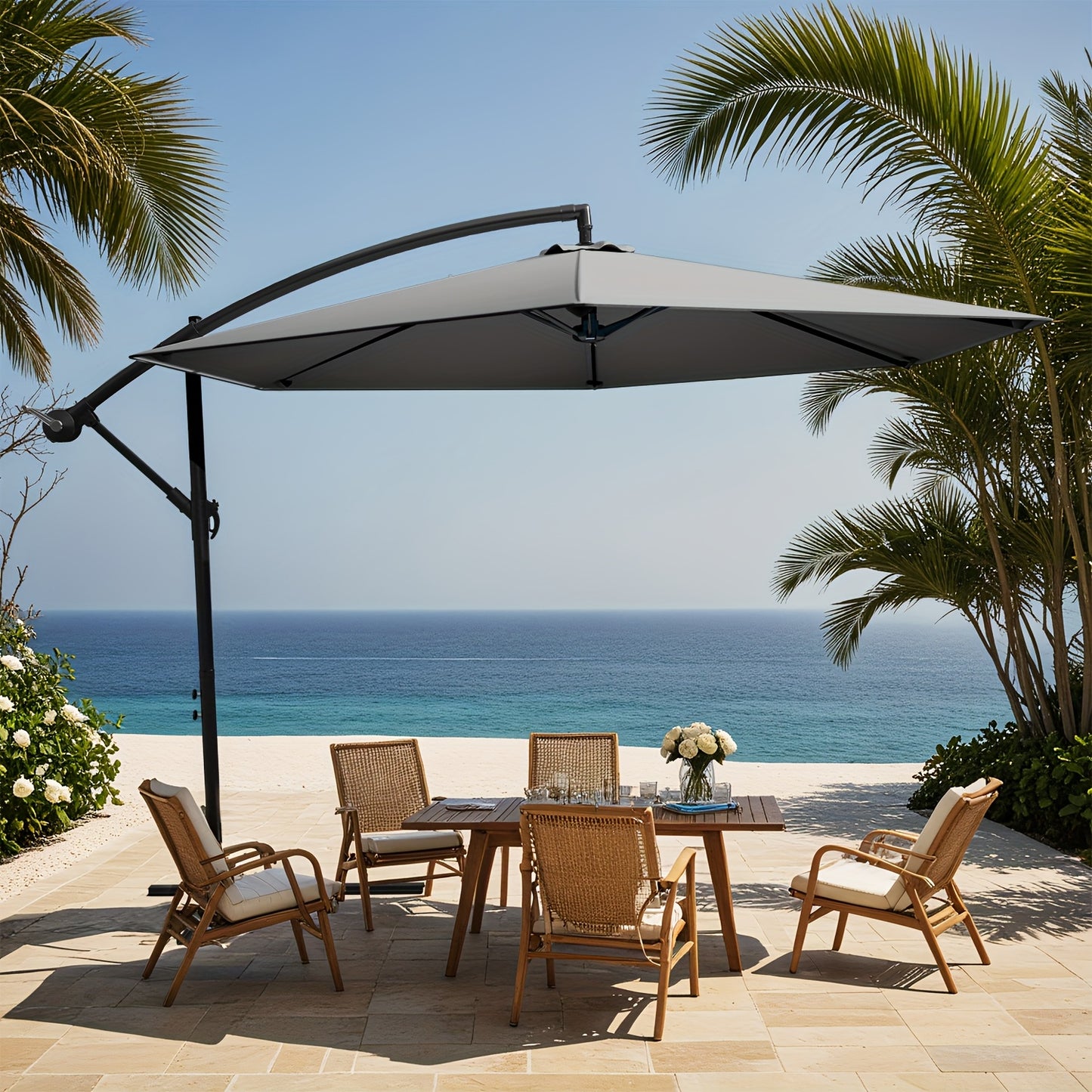 Victone Patio Umbrella 10FT Outdoor Market Sun Shade, Heavy Duty Cantilever Umbrella with Wind Vent & Tilt Function, Waterproof Sun Protection for Garden, Pool, Beach, Easy Push Button Tilt