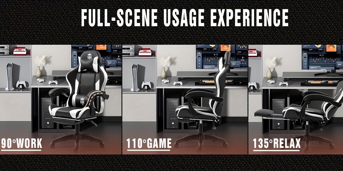 Game Chair With Footrest And Lumbar Support Gaming Chair, Video Chair, Ergonomic Computer Chair Height Adjustable With Swivel Seat And Headrest