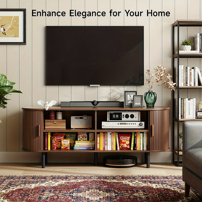 PAZCASA 70.8 Inch/55 Inch TV Stand with Power Outlet for Tvs Up to 75 Inch, Entertainment Center with Storage And Adjustable Shelves, Modern Media Console with Sliding Doors for Living Room, Walnut/Black/Oak