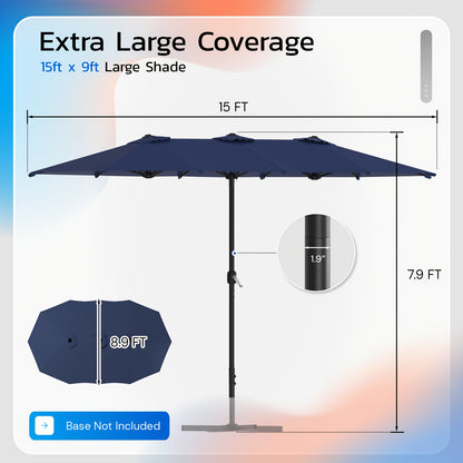 [Double-Sided Patio Umbrella] Yodolla Patio 15x9ft Double-Sided Patio Umbrella Outdoor Market Umbrella Large Umbrella Table Umbrellas With Crank Air Vents For Deck Pool