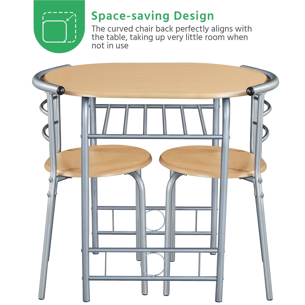 Costoffs 3-Piece Modern Round Dining Table Set for 2 - Breakfast Table Space-Saving Compact Table & 2 Chairs with Steel Legs & Storage Rack for Restaurant/Home/Kitchen