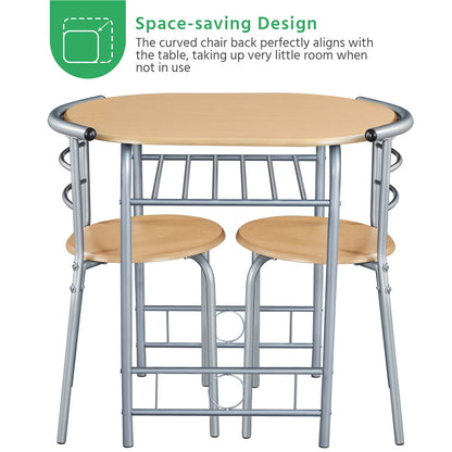 Costoffs 3-Piece Modern Round Dining Table Set for 2 - Breakfast Table Space-Saving Compact Table & 2 Chairs with Steel Legs & Storage Rack for Restaurant/Home/Kitchen