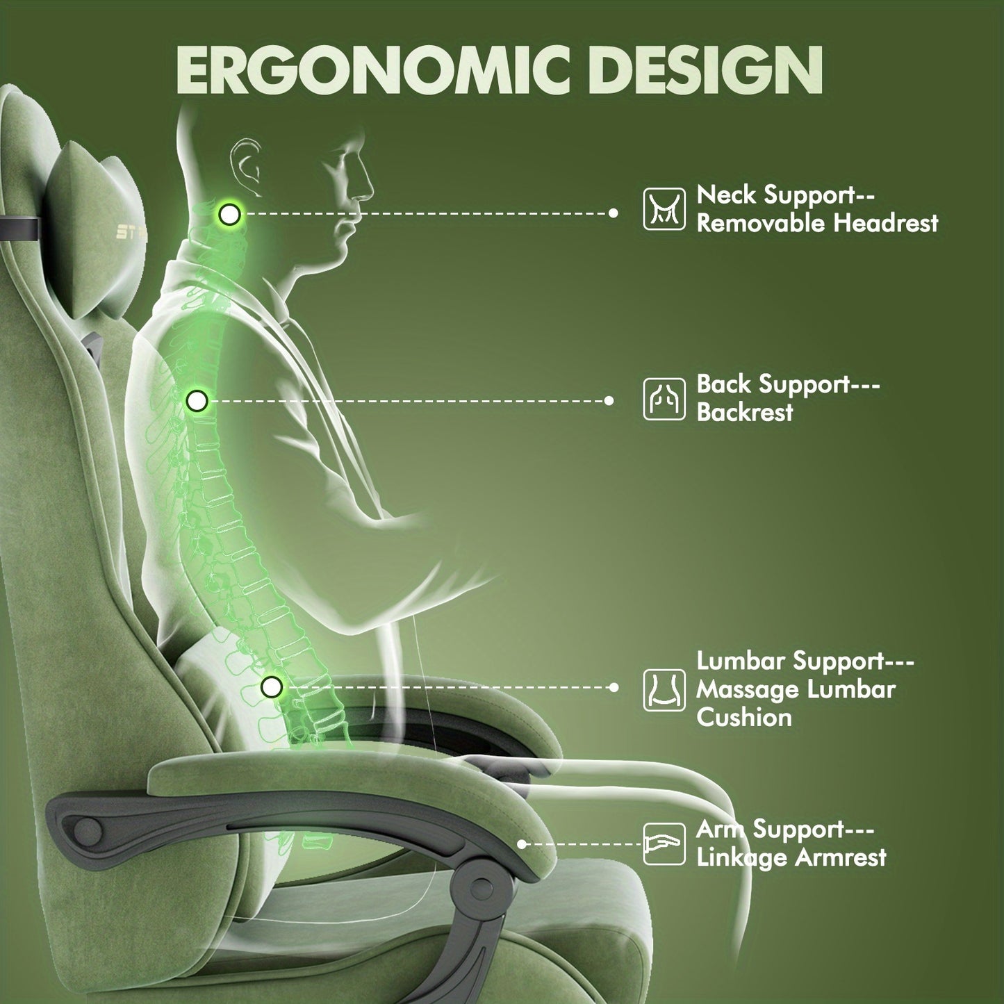Beczeeb Ergonomic Velvet Fabric Gaming Chair, High Back Gamer Chair with Massage And Footrest, Reclining Computer Office Chair for Adults, Racing Style Video Game Chair with Headrest