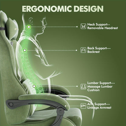 Beczeeb Ergonomic Velvet Fabric Gaming Chair, High Back Gamer Chair with Massage And Footrest, Reclining Computer Office Chair for Adults, Racing Style Video Game Chair with Headrest
