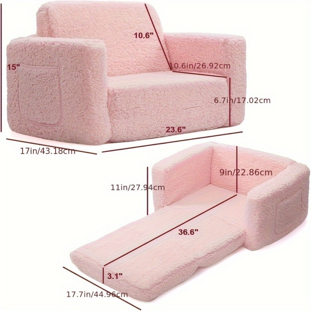 Kids Chairs For, 2-In-1 Soft Sherpa Sofa Folding Bed, Converts Sofa to Recliner, Pull-Out Kids' Sofa Chair Converts to And Recliner with Double Pockets