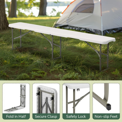 6ft Folding Plastic Bench – Collapsible Lightweight HDPE Seat for Indoor & Outdoor Use, Camping, Weddings, Picnics, Celebrations & Outdoor Gatherings, White & Coffee Brown