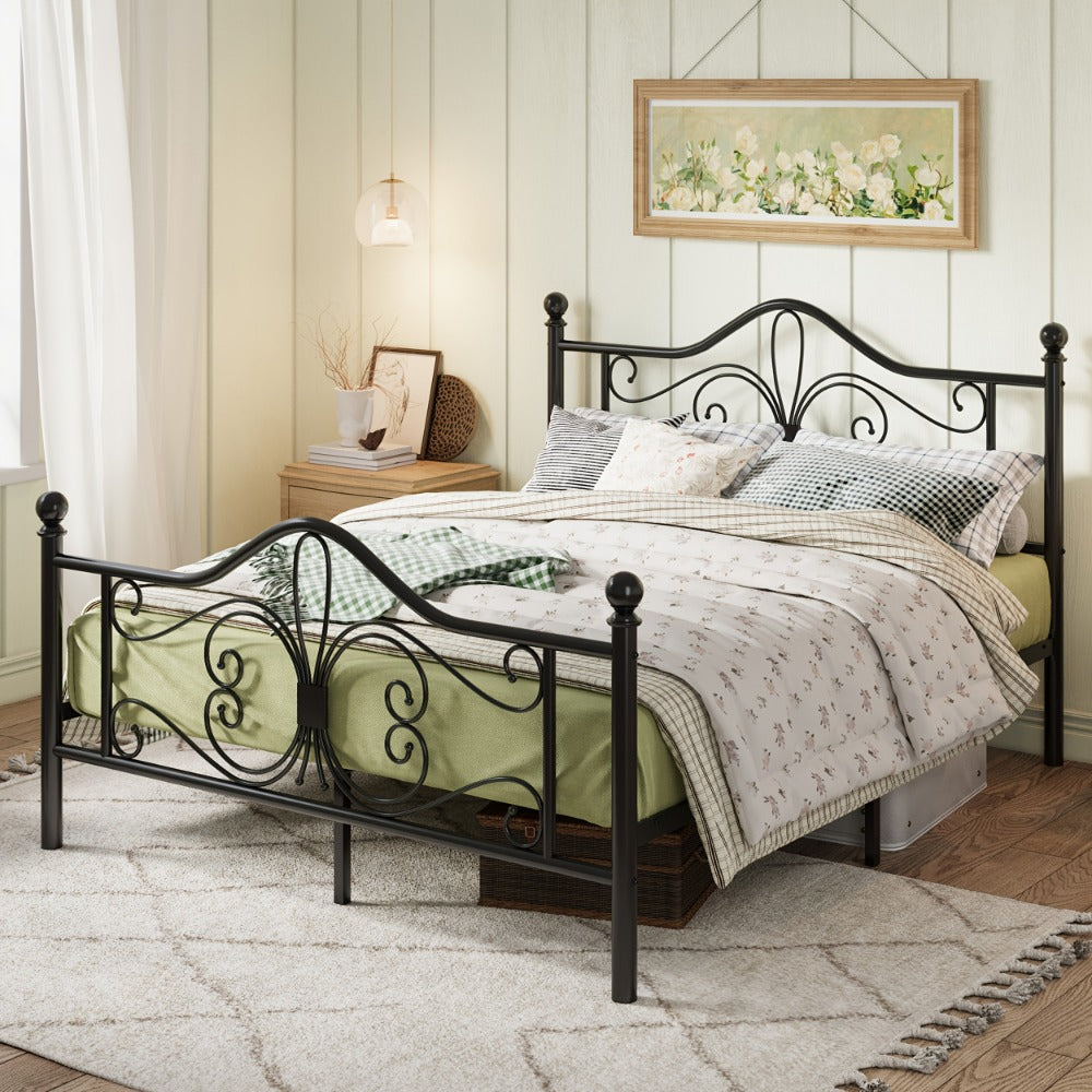 Butterfly Pattern Metal Platform Bed Frame with Decorative Headboard & Footboard – No Box Spring Needed, Heavy-Duty Steel Slats, Easy Assembly, Twin Full Queen