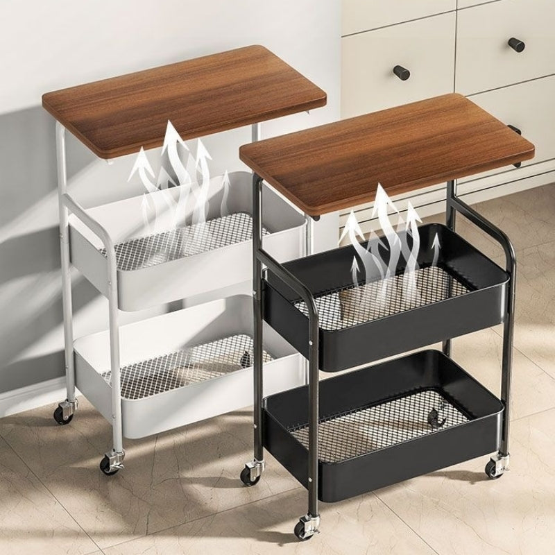 Multi-functional Rolling Kitchen Storage Trolley, White/ Black Multi-layer Mobile Storage Rack, Sturdy Metal Frame, Suitable for Living Room, Bedroom, Kitchen, Bathroom, Office - Easy to Assemble, Smooth-rolling Casters.