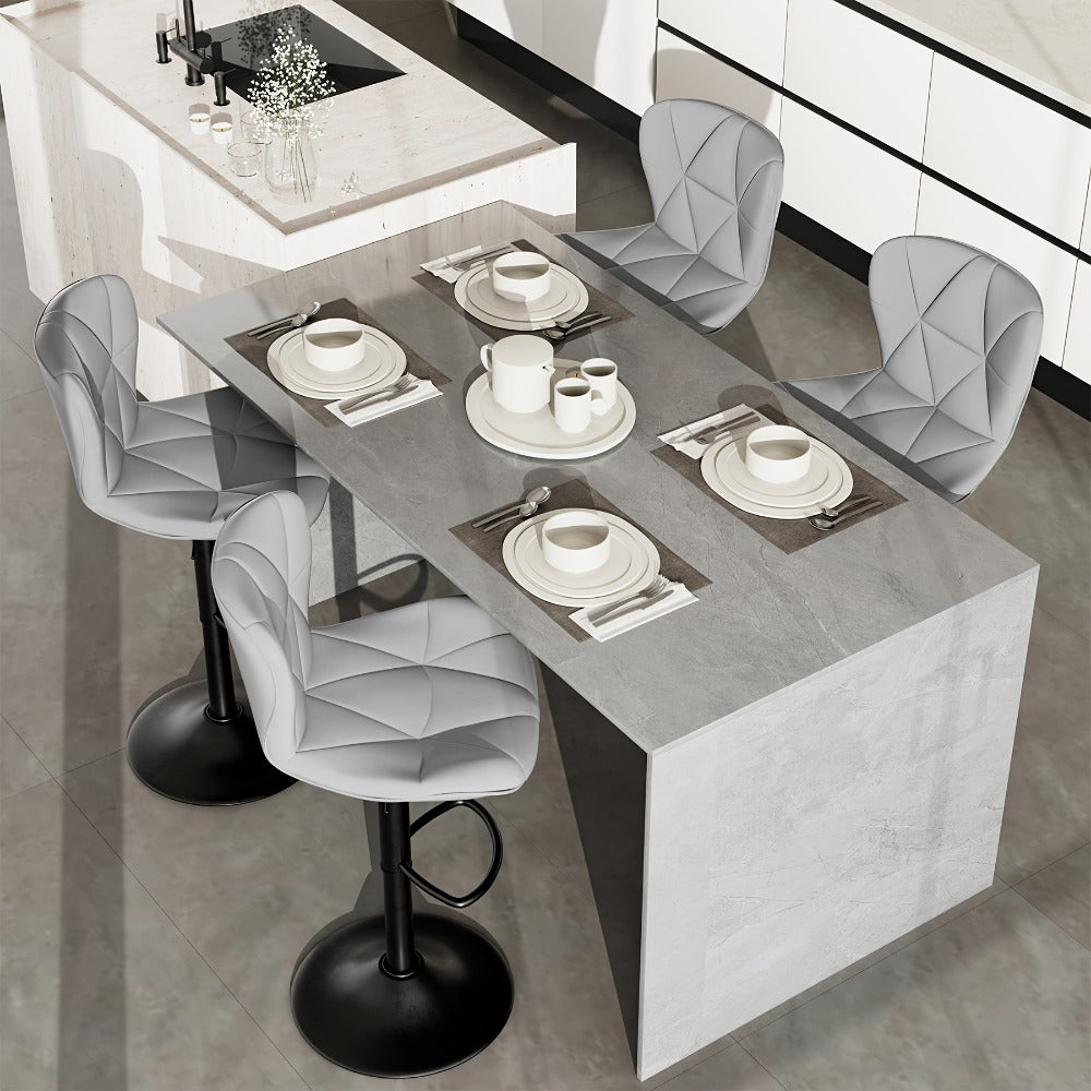 Swivel Bar Stools Set of 1/2/3/4, Adjustable Height Faux Leather Upholstered Counter Stools with Back & Thickened Cushion, Modern Island Barstools for Kitchen, Restaurant & Home Bar – Black White Gray Khaki