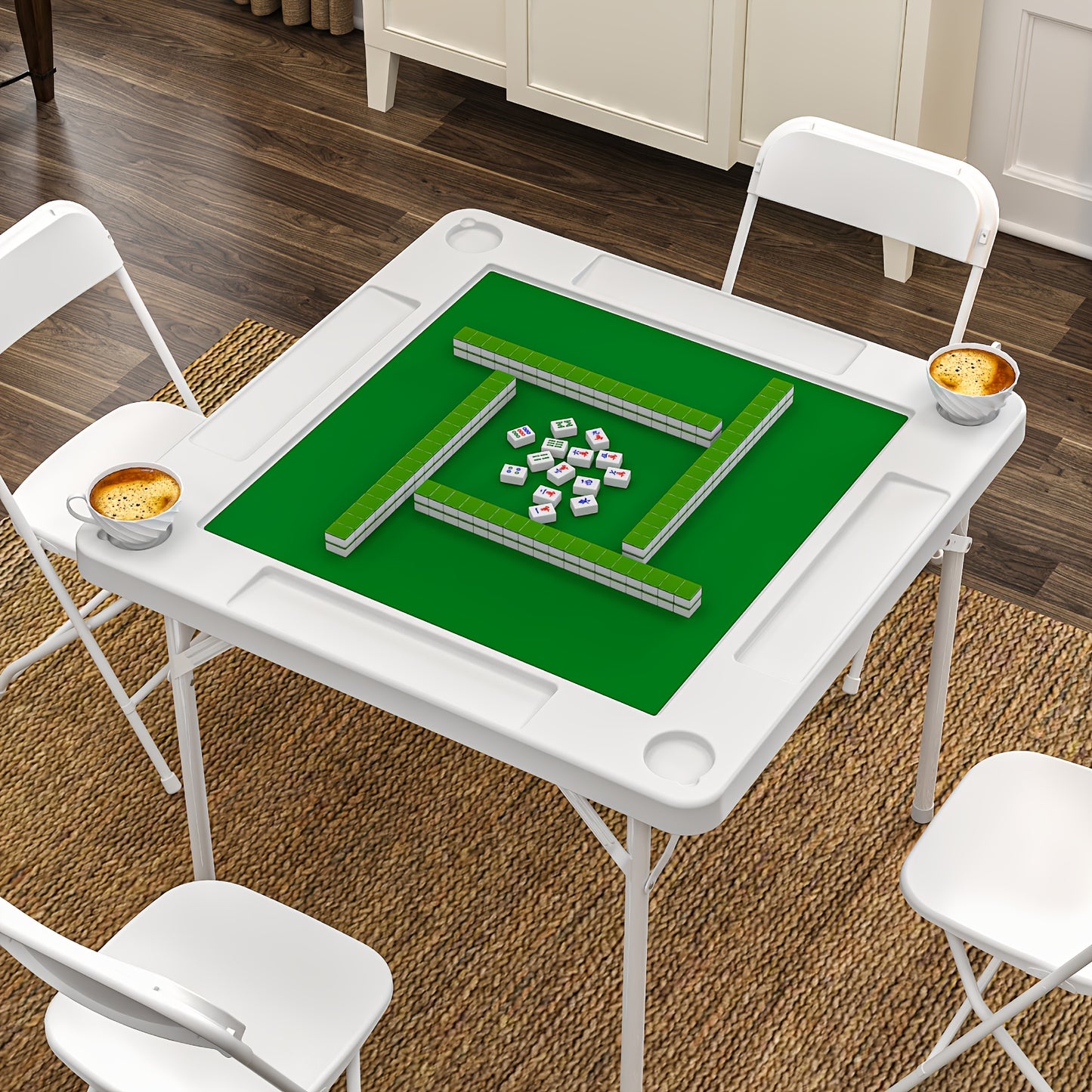 Folding Card Table, Mahjong Table Featuring Green Felt, Suitable for Card Games Like Mahjong, Poker, And Dominoes