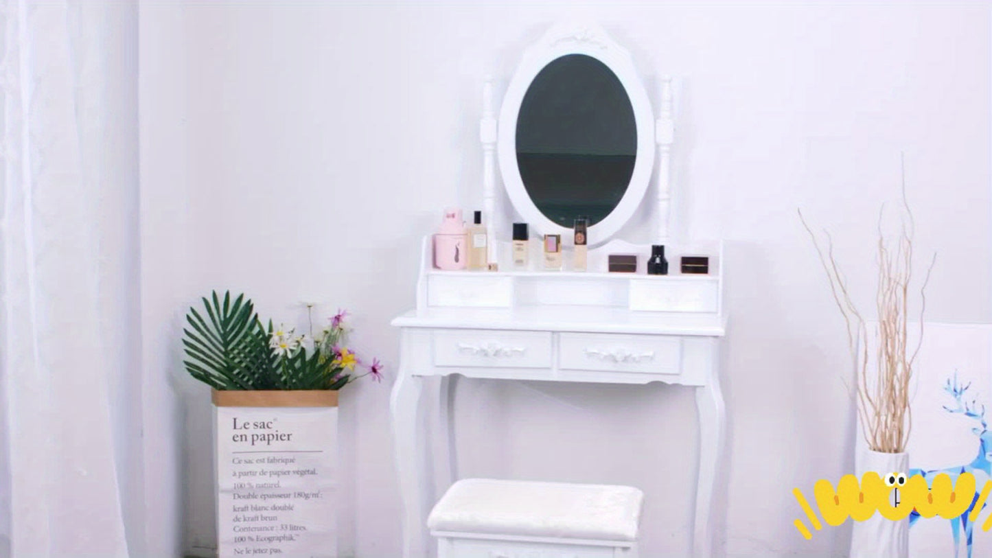 [360 Degree Rotating] Modern Simple 4 Drawers 360 Degree Rotating Detachable Mirror Dressing Table