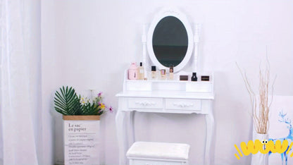 [360 Degree Rotating] Modern Simple 4 Drawers 360 Degree Rotating Detachable Mirror Dressing Table