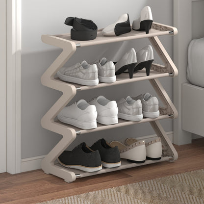 Multi-Layer Shoe Rack Freestanding Stackable Z-Shaped Plastic Shoe Organizer with Independent Storage Boxes Easy Assembly No Tools Required Space Saving