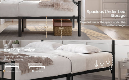 Costoffs Metal Platform Bed Frame with Cloud-inspired Design Headboard and Metal Bed Slats, Ample Under-bed Storage, Halloween Gift, Christmas Gift
