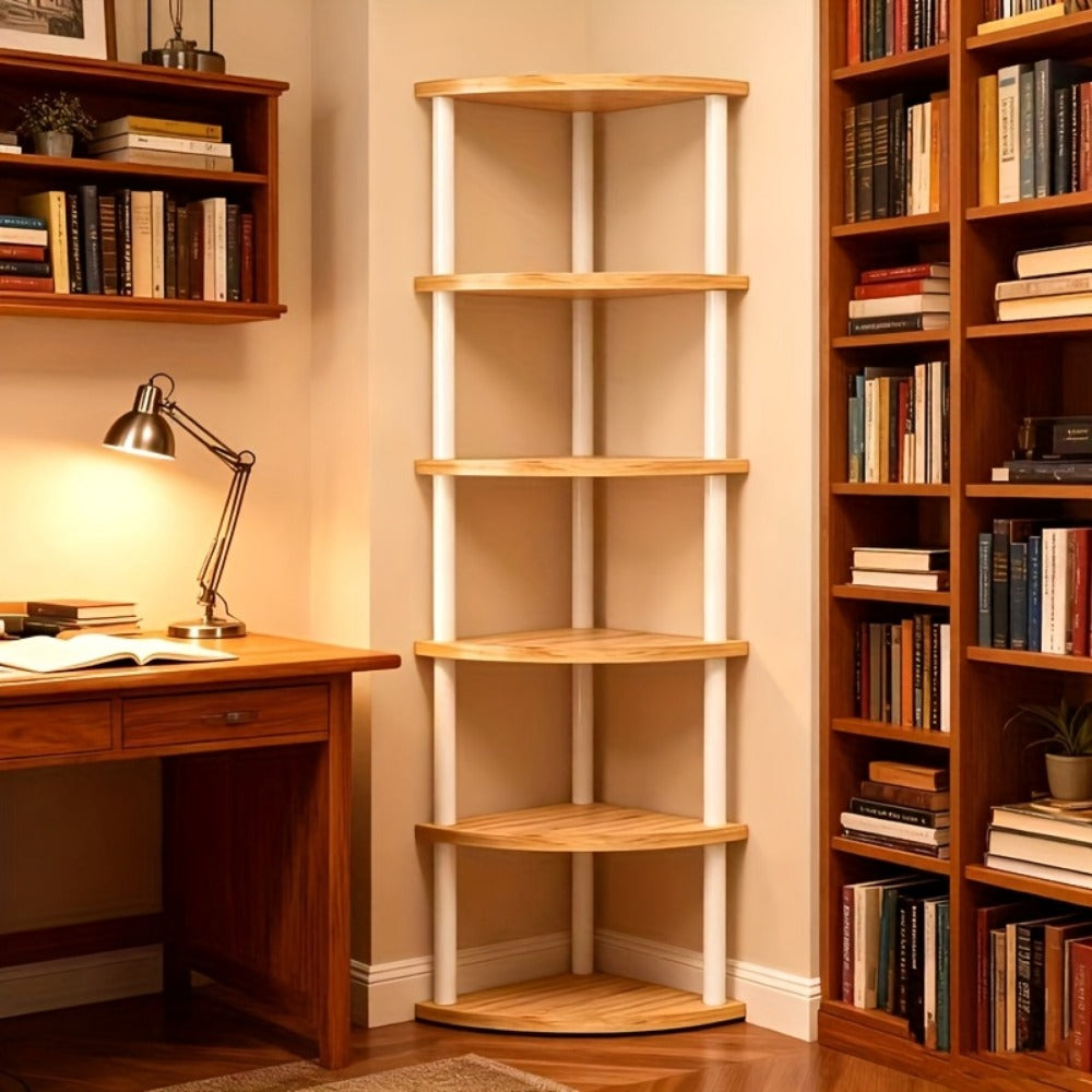Corner Bookshelf 3/4/5/6 Tier Iron Shelving Unit, Freestanding Corner Storage Shelf for Living Room Bedroom Office, Modern Minimalist Heavy-Duty Space-Saving Decorative Corner Rack