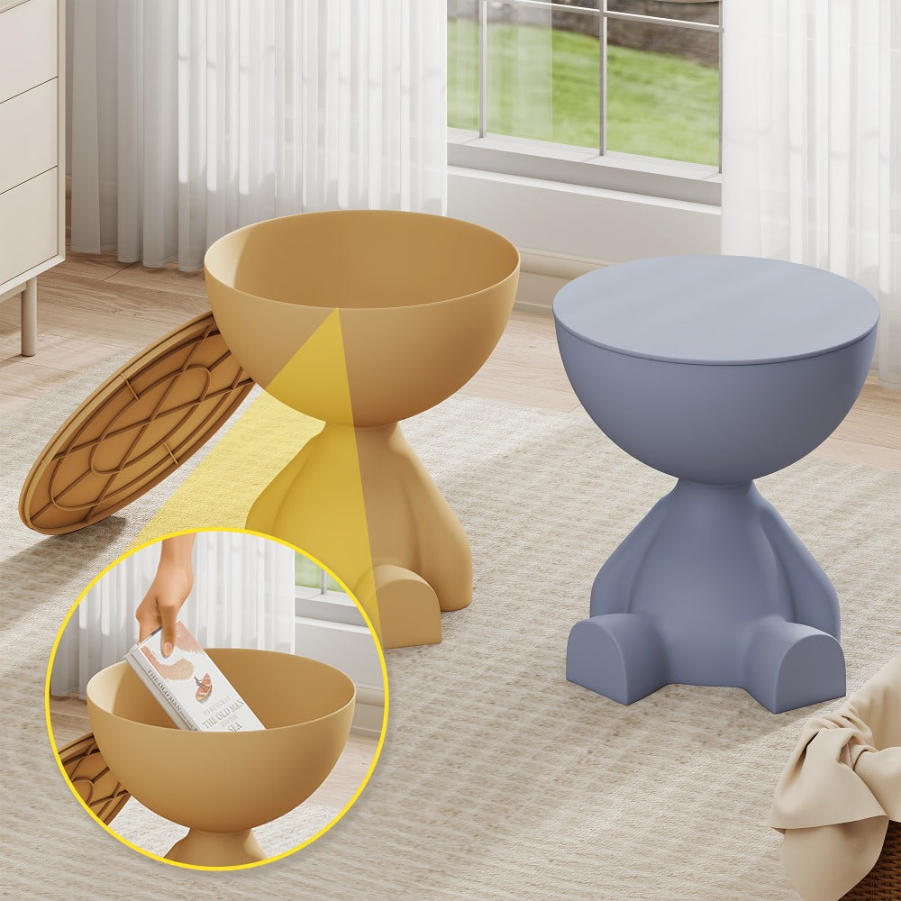 Round End Table with Hidden Storage – Cute Novelty Side Table & Nightstand for Small Spaces | Compact Plastic Accent Table for Living Room, Bedroom & Dorm | Stylish Gift for Home Lovers