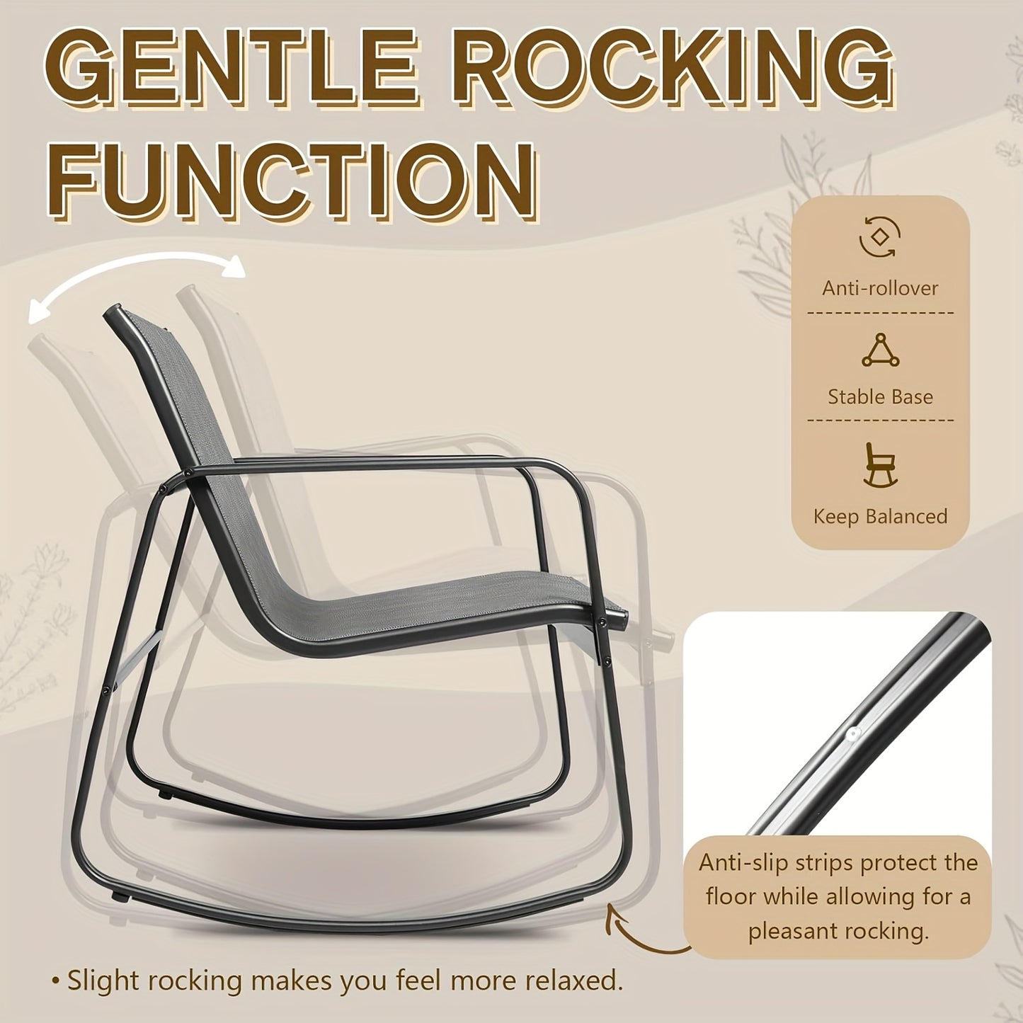 [Outdoor Rocking Set] 3pcs Outdoor Rocking Bistro Set, Furniture Set with Patio Rocking Chairs And Glass-Top Table, for Porch, Lawn, Garden, Yard, Balcony And Poolside