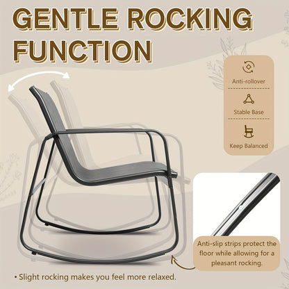 [Outdoor Rocking Set] 3pcs Outdoor Rocking Bistro Set, Furniture Set with Patio Rocking Chairs And Glass-Top Table, for Porch, Lawn, Garden, Yard, Balcony And Poolside
