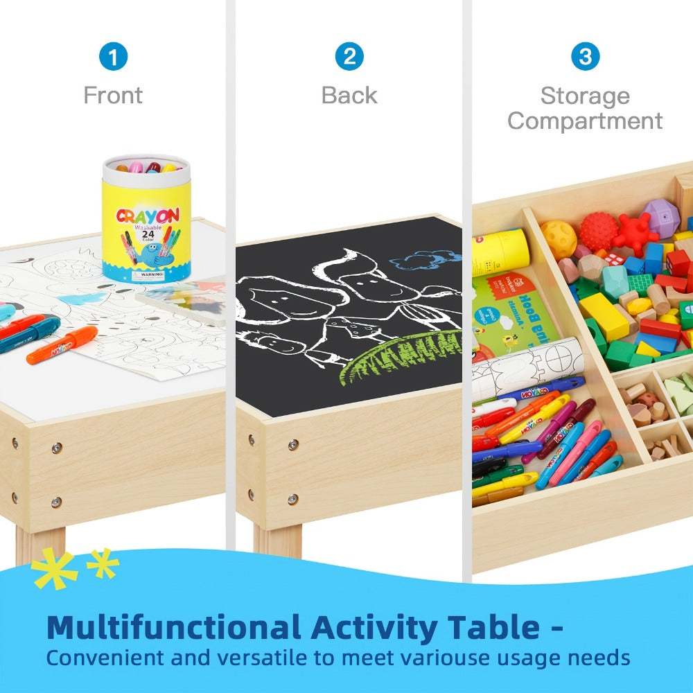 3-In-1 Table And Chair Set, Kids Table And Chairs Ages 3-7 with Versatile Tabletop And Storage Drawer, Kids Sensory Table for Home, Nursery And Playroom. Premium Gift for Boys And Girls