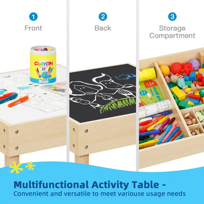 3-In-1 Table And Chair Set, Kids Table And Chairs Ages 3-7 with Versatile Tabletop And Storage Drawer, Kids Sensory Table for Home, Nursery And Playroom. Premium Gift for Boys And Girls