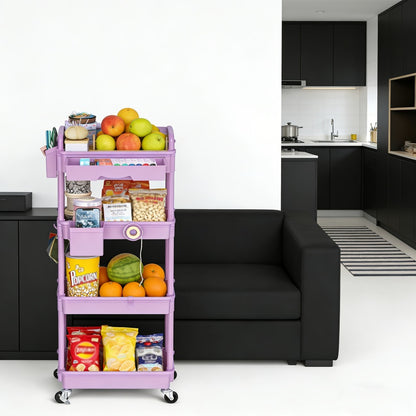 Rolling Storage Cart with Drawers 3 or 4 Tier Plastic Organizer Lockable Wheels Cup Holder Hooks for Kitchen Bathroom Living Room Bedroom Purple Black Blue Green Grey Pink White