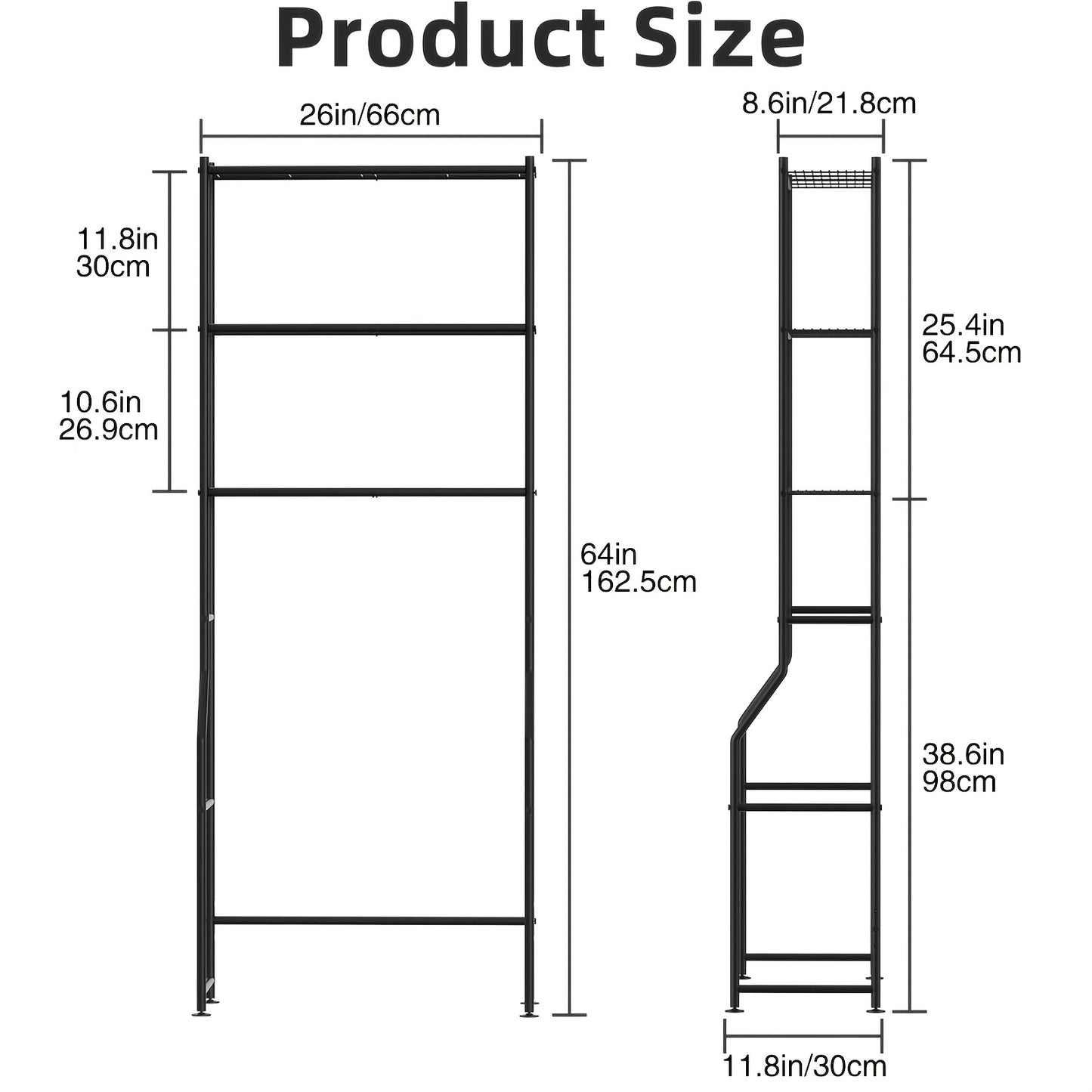 Three-Tier Storage Shelf Designed to Fit Over The Toilet, This Metal Organizer Helps Save Space in Bathrooms And Includes Four Hooks. It Can Also Be Used in Kitchens And Laundry Rooms, Providing a Freestanding Solution Without The Need for Drilling