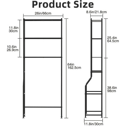Three-Tier Storage Shelf Designed to Fit Over The Toilet, This Metal Organizer Helps Save Space in Bathrooms And Includes Four Hooks. It Can Also Be Used in Kitchens And Laundry Rooms, Providing a Freestanding Solution Without The Need for Drilling