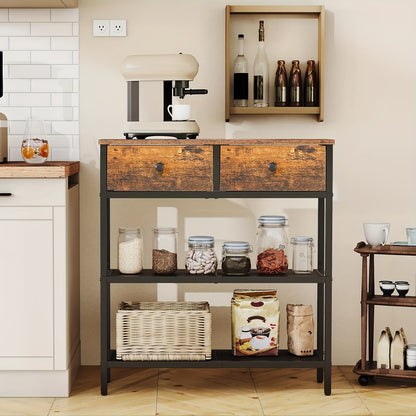 29.5-inch Narrow Console Table with 2 Fabric Drawers, Sofa Table, Entryway Desk with 3-Tier Storage Shelves for Living Room and Hallway in Rustic Brown & Black