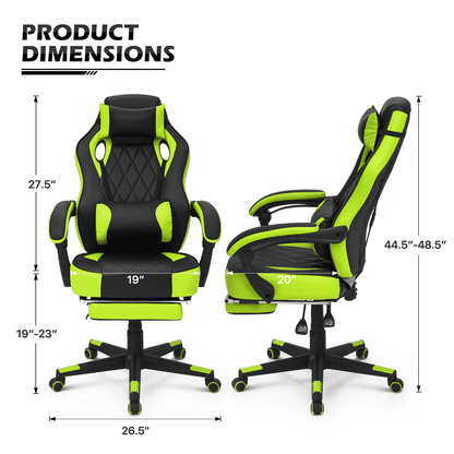 Ergonomic Gaming Chair with Retractable Footrest & Detachable Lumbar Support 360 Degree Swivel Racing Style PU Leather Computer Gaming Chair with Headrest for Home Bedroom Office