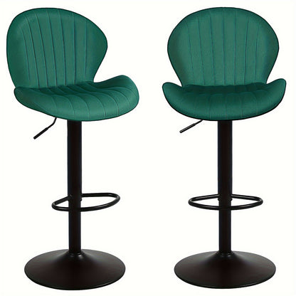 Classic Bar Stools (2/3pcs), Velvet Height Adjustable Swivel Barstools with Back And Footrest, Counter Stools, Kitchen Stools, 300 Lbs Weight Capacity, Black, Blue, Green, Grey