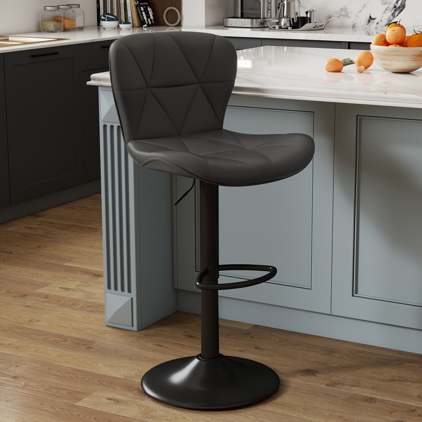 Swivel Bar Stools Set of 1/2/3/4, Adjustable Height Faux Leather Upholstered Counter Stools with Back & Thickened Cushion, Modern Island Barstools for Kitchen, Restaurant & Home Bar – Black White Gray Khaki