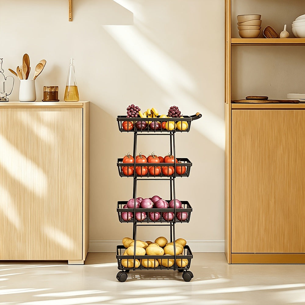 Stackable Metal Storage Cart with Wheels 4/5 Tier - Fruit Vegetable Basket Rotating Narrow Gap Corner Rack for Kitchen Pantry and Bathroom