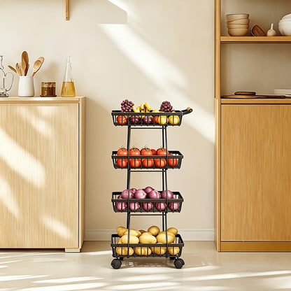 Stackable Metal Storage Cart with Wheels 4/5 Tier - Fruit Vegetable Basket Rotating Narrow Gap Corner Rack for Kitchen Pantry and Bathroom