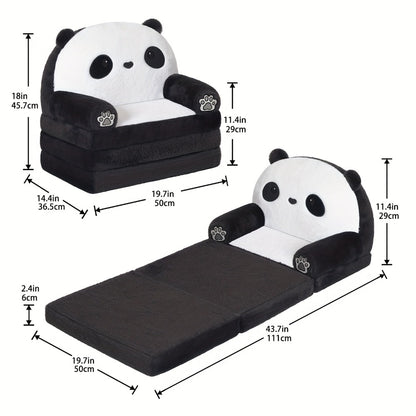Cute Panda Kids Foldable Sofa Chair, 2-in-1 Plush Animal Lounger with High-Density Foam, Comfortable Children's Reading Couch for Bedroom Decor, Perfect Birthday & Holiday Gift